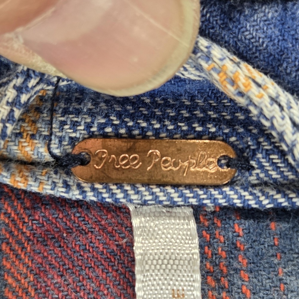 Free People Jacket Womens M Blue Deconstructed Plaid Flannel Studded Zip - Picture 12 of 15